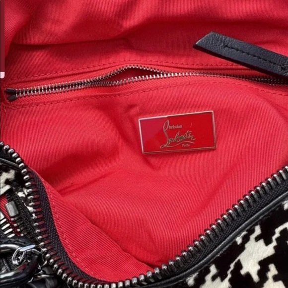 Christian Louboutin BLACK & WHITE HOUNDSTOOTH PONY-STYLE CALFSKIN CROSSBODY BAG - Picture 4 of 11